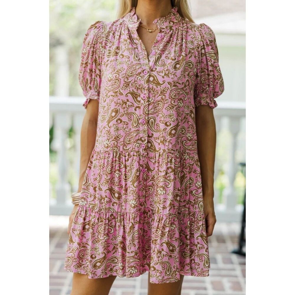 NWT Tcec Pressed Petals Pink Ditsy Floral Dress L Short Flowy Babydoll Cut - Picture 2 of 10